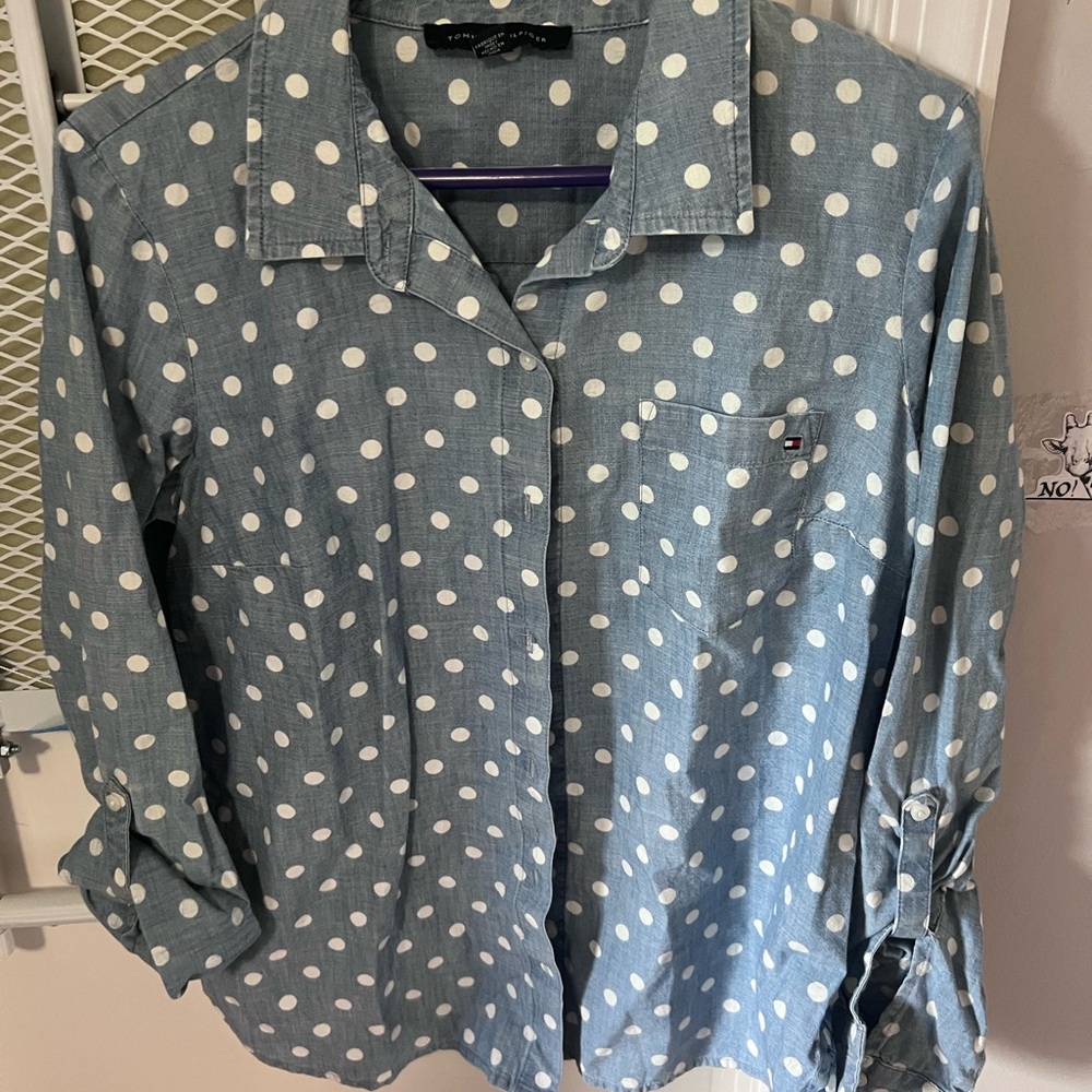 Tommy Hilfiger Blue Polka Dot Button Down Shirt